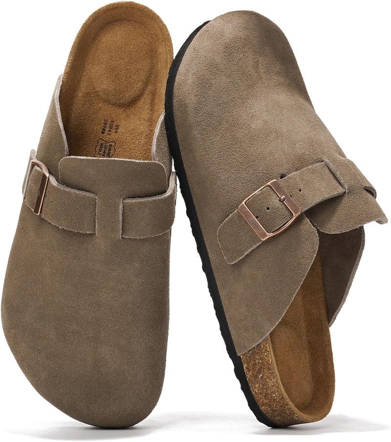 Mens Clogs - 100% Full Grain Genuine Leather Clogs for Men with Memory Foam Insole and Arch Support Natural Cork Footbed - Non Slip Mules Mens Slippers (Brooklyn)